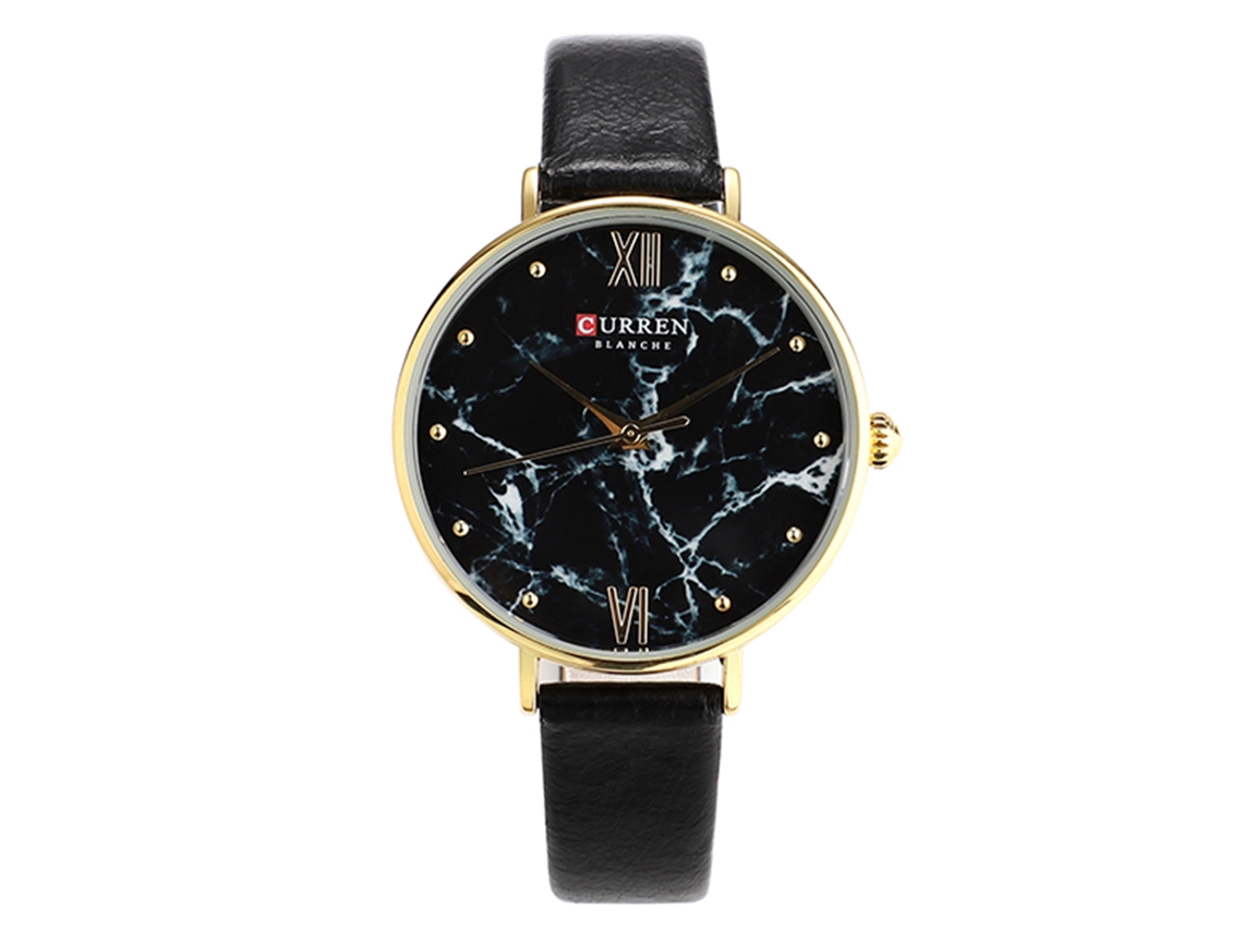 Curren Relógio Analógico Feminino Pulseira de Couro Quartzo Ouro Rosa Preto