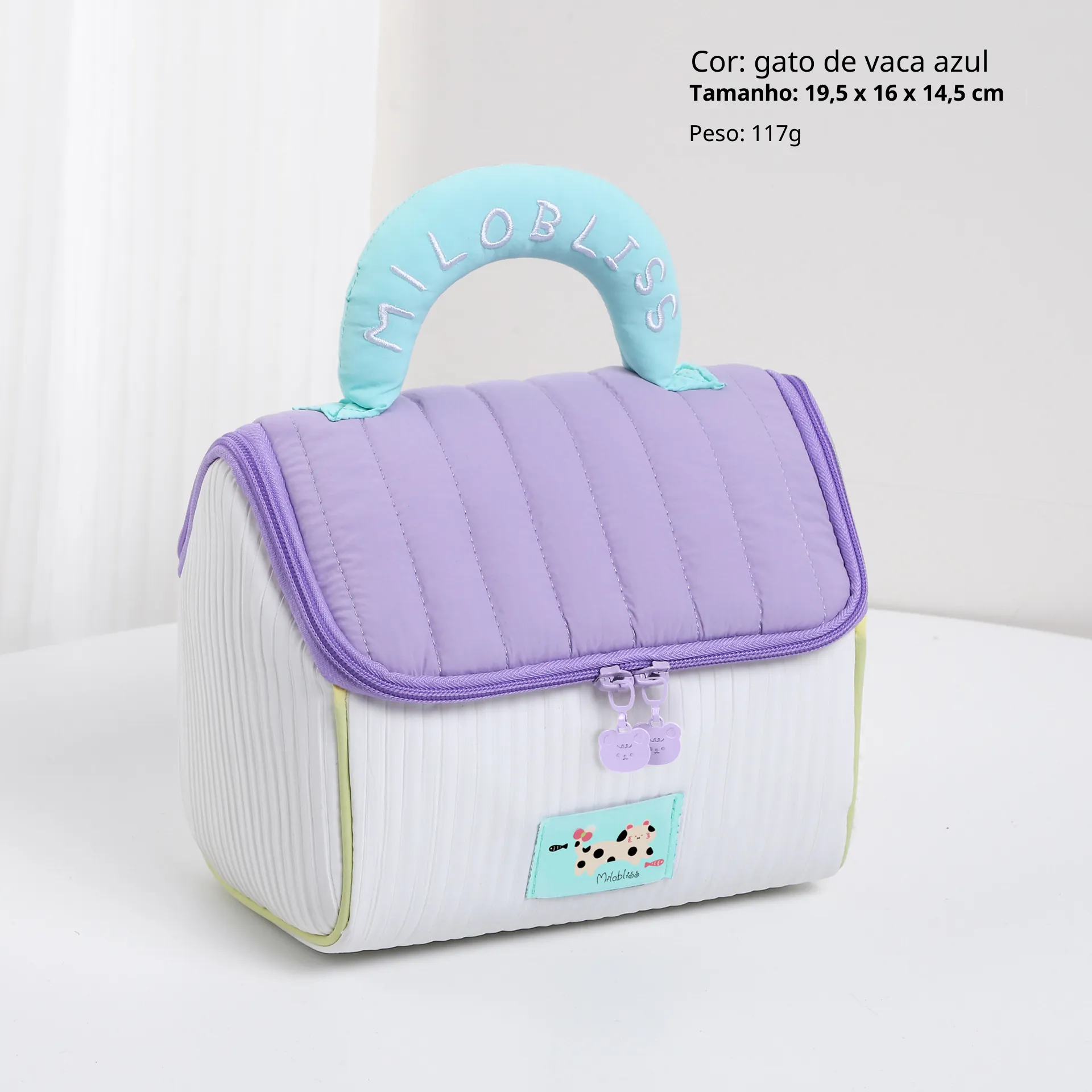 Mala de Maquilhagem 3d Casa Fofa, Bolsa de Viagem Organizadora Impermeável 19.5*16*14.5cm ZSANFS (creme de Ameixa com Azul)