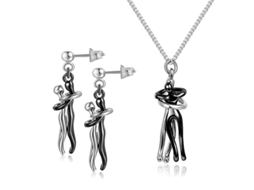 Fasst pendientes Colgantes Y Collar de Abrazo de Amantes Abstracto Amuleto Wicca Regalo Romántico San Valentín para Mujeres