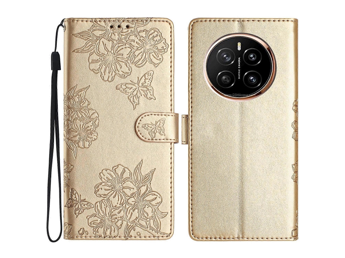 Capa De Celular Em Pu Com Estampa De Borboleta E Flor De Cerejeira