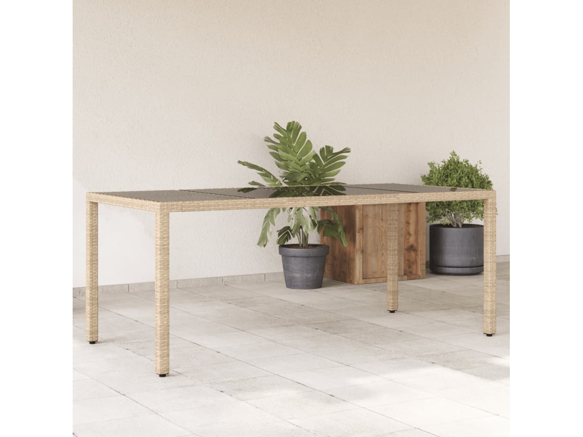 Vidaxl Mesa De Jardim Com Tampo De Vidro 190x90x75 Cm Vime Pe Bege