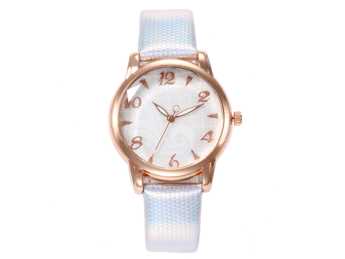 Relógio de Pulso Feminino de Quartzo com Pulseira de Couro Pu Vansvar Prata Simples e Fashion