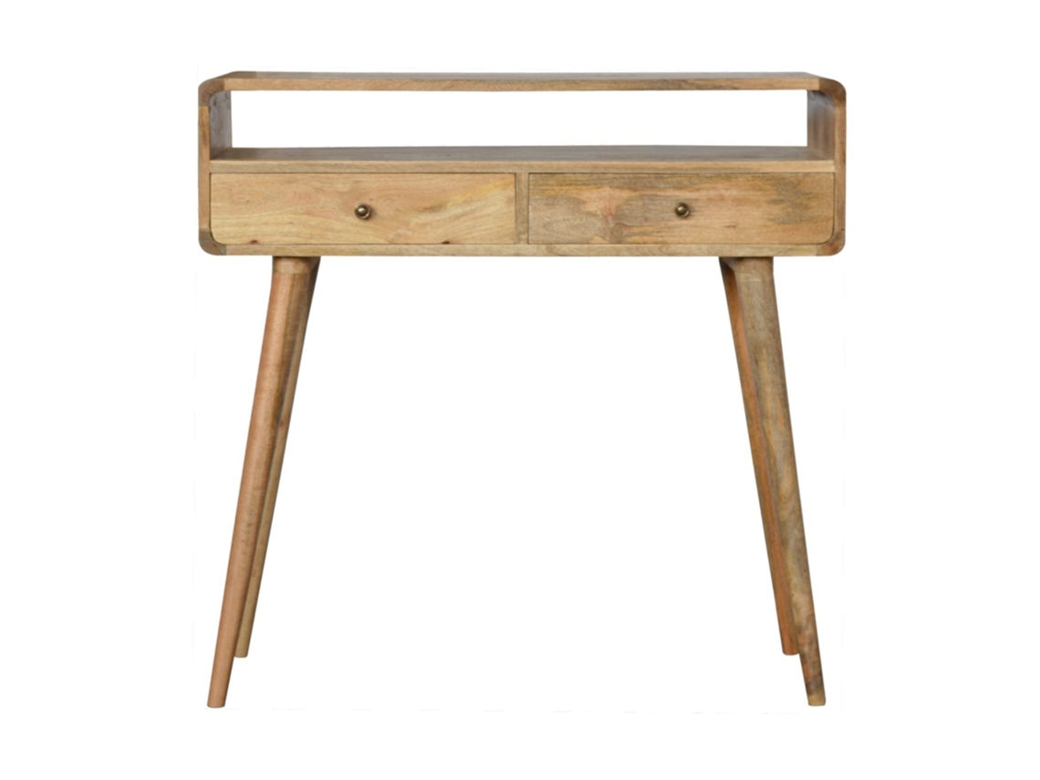 Mesa Console Em Madeira Maciça Oak Ish Com Curva, 2 Gavetas E Compartimento Aberto, Bege ARTISAN FURNITURE EST 1995 TM