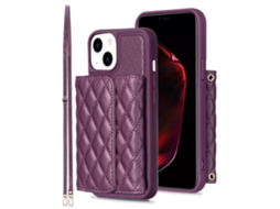 Suporte Casa Para Iphone 15 Pele Sintética Com Porta-cartões Roxo