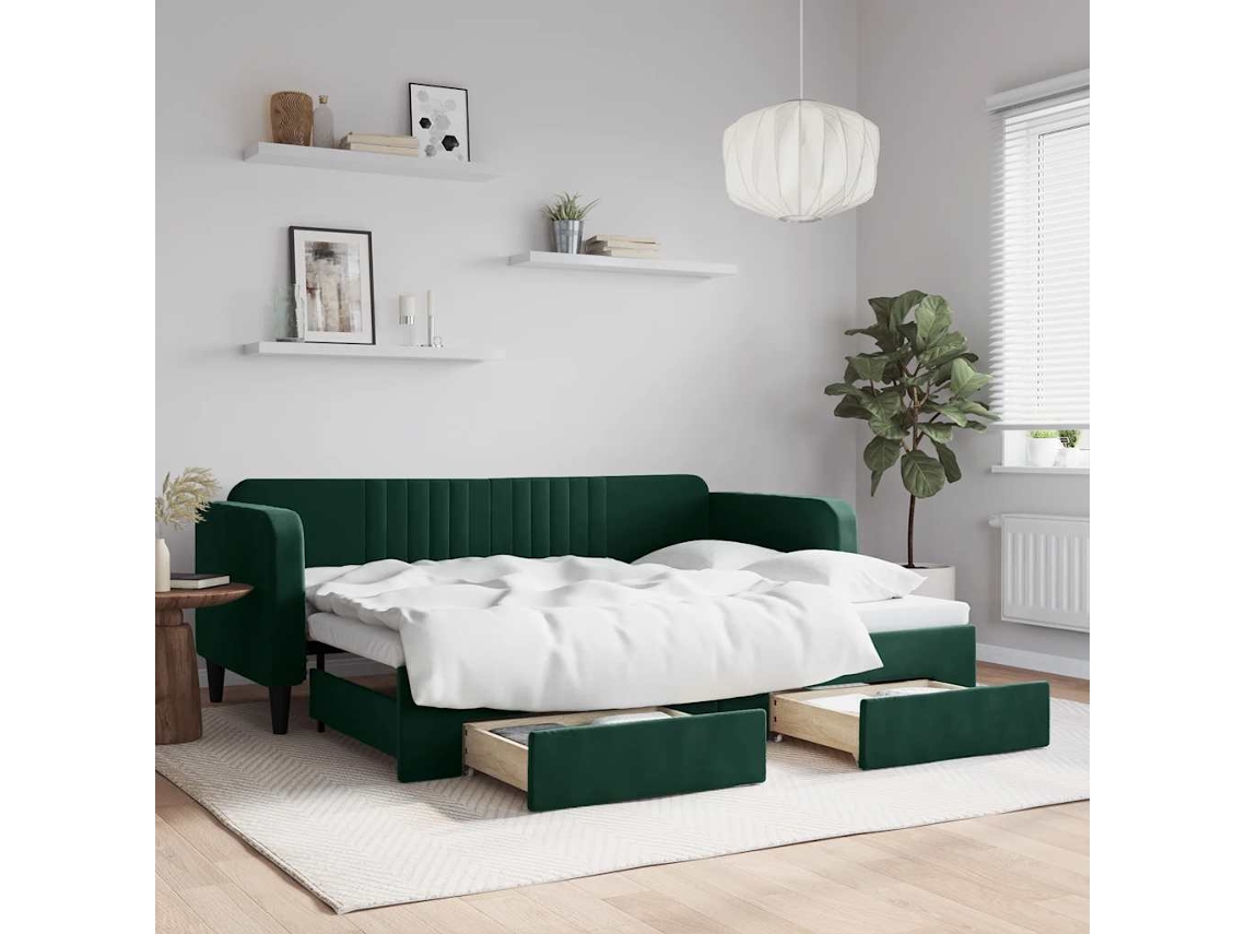 Vidaxl Sofá-cama C/ Gavetão E Gavetas 80x200cm Veludo Verde-escuro