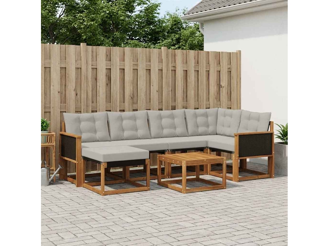 Vidaxl Conjunto De Sofás Para Exterior 7 Pcs Natural E Cinzento-claro