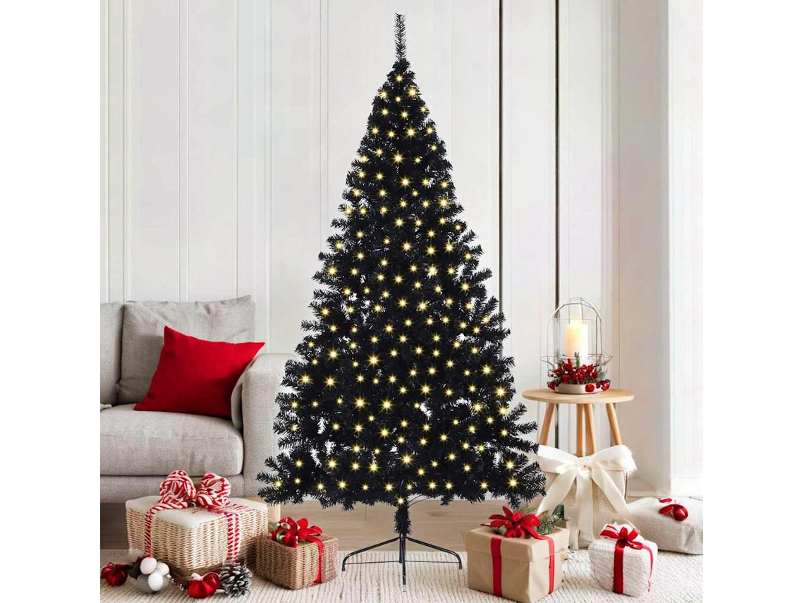 Vidaxl Árvore De Natal Artificial Pré-iluminada Preto 180 Cm Pvc