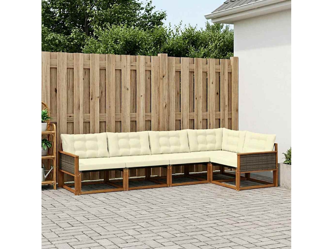 Vidaxl Conjunto De Sofás Para Exterior 5 Pcs Natural E Creme