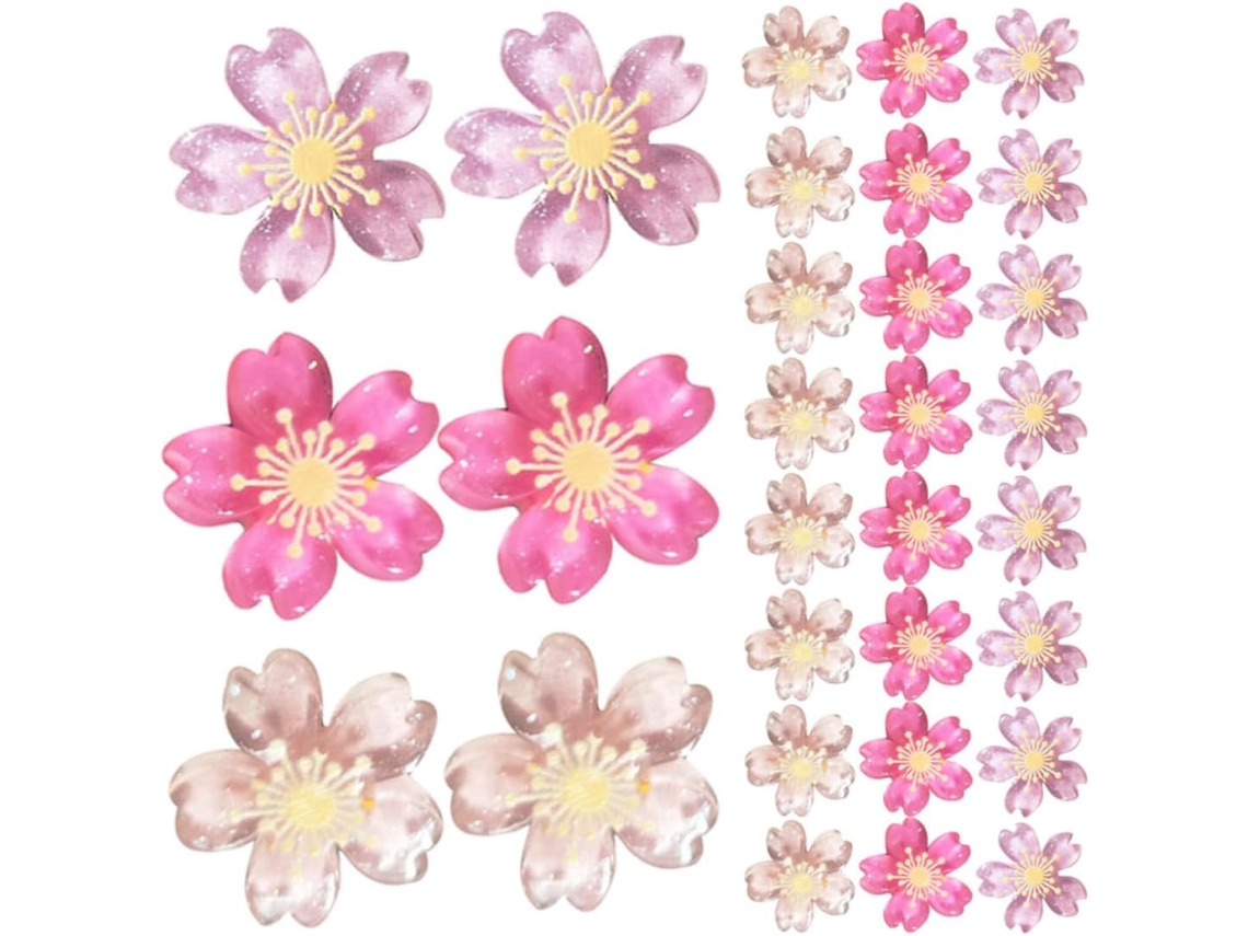 30 Tachinas Decorativas de Resina com Design de Flor de Cerejeira para Mesa e Paredes, Item Decorativo e Seguro