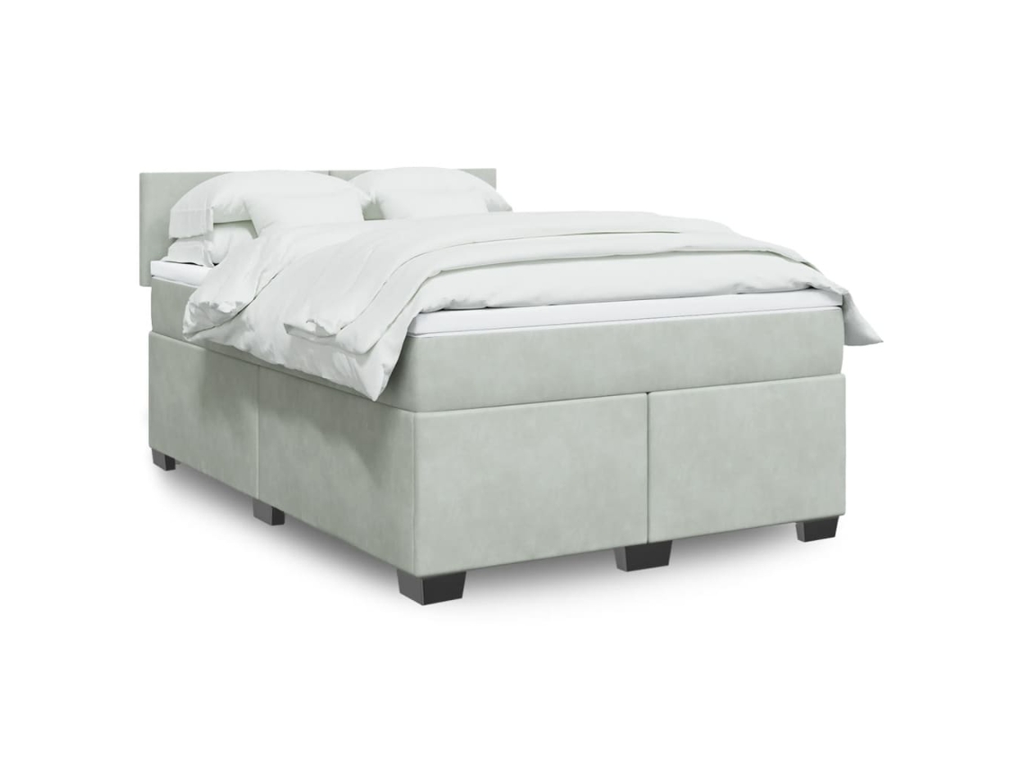 Vidaxl Cama Com Molas/colchão 140x200 Cm Veludo Cinzento-claro