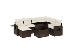 Conjunto de 8 Sofás de Jardim com Almofadões Vime Pe Castanho MAISON EXCLUSIVE (8 pcs)