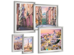 Composição De Quadros Paisagem Abstrata, Natureza E Geometria Moldura Preta Quadros Para O Escritório Espelharte (conjunto De 5 Imagens)