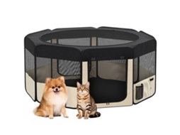 Parque Dobrável para Cães e Gatos, Cercadinho Portátil para Pequenos Animais, Tecido Oxford Impermeável Ø90x41 Cm Preto Ge