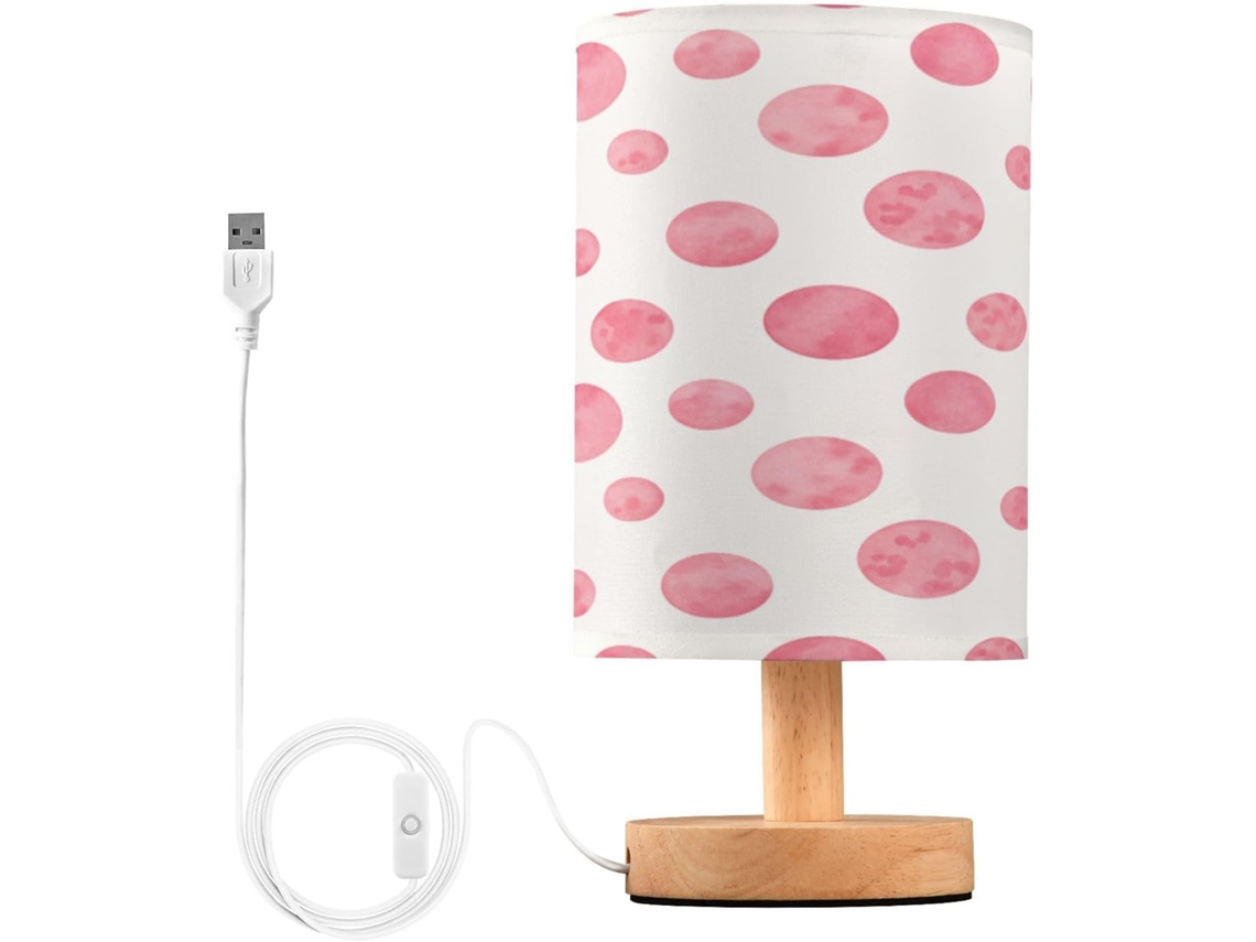 Abajur De Cabeceira Com Estampa Bolinhas, Portas De Carregaje USB C, Luminária De Mesa Cabeceira, Luminária De