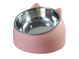 Tigela Portátil Para Água E Alimentos, Em Aço Inoxidável, Base Antiderrapante, Inclinação De 15°, Acabamento Rosa