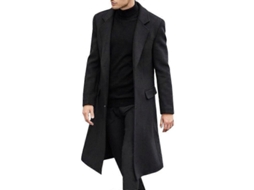 Casaco Longo De Inverno Para Homem De Manga Longa Com Fecho Simples Gola Quente Casua E Formal Preto