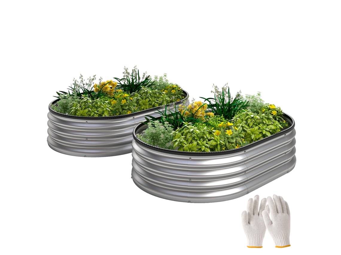 Conjunto De 2 Vasos Grandes De Aço Galvanizado Para Jardins Urbanos, Terraços Ou Pátios, 135x90x30 Cm, Prateados.