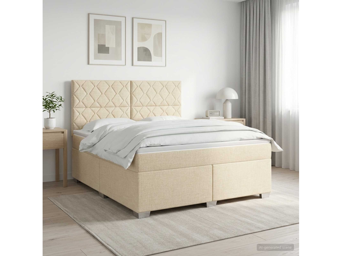 Vidaxl Cama Box Spring Com Colchão Creme 180 X 200 Cm Tecido