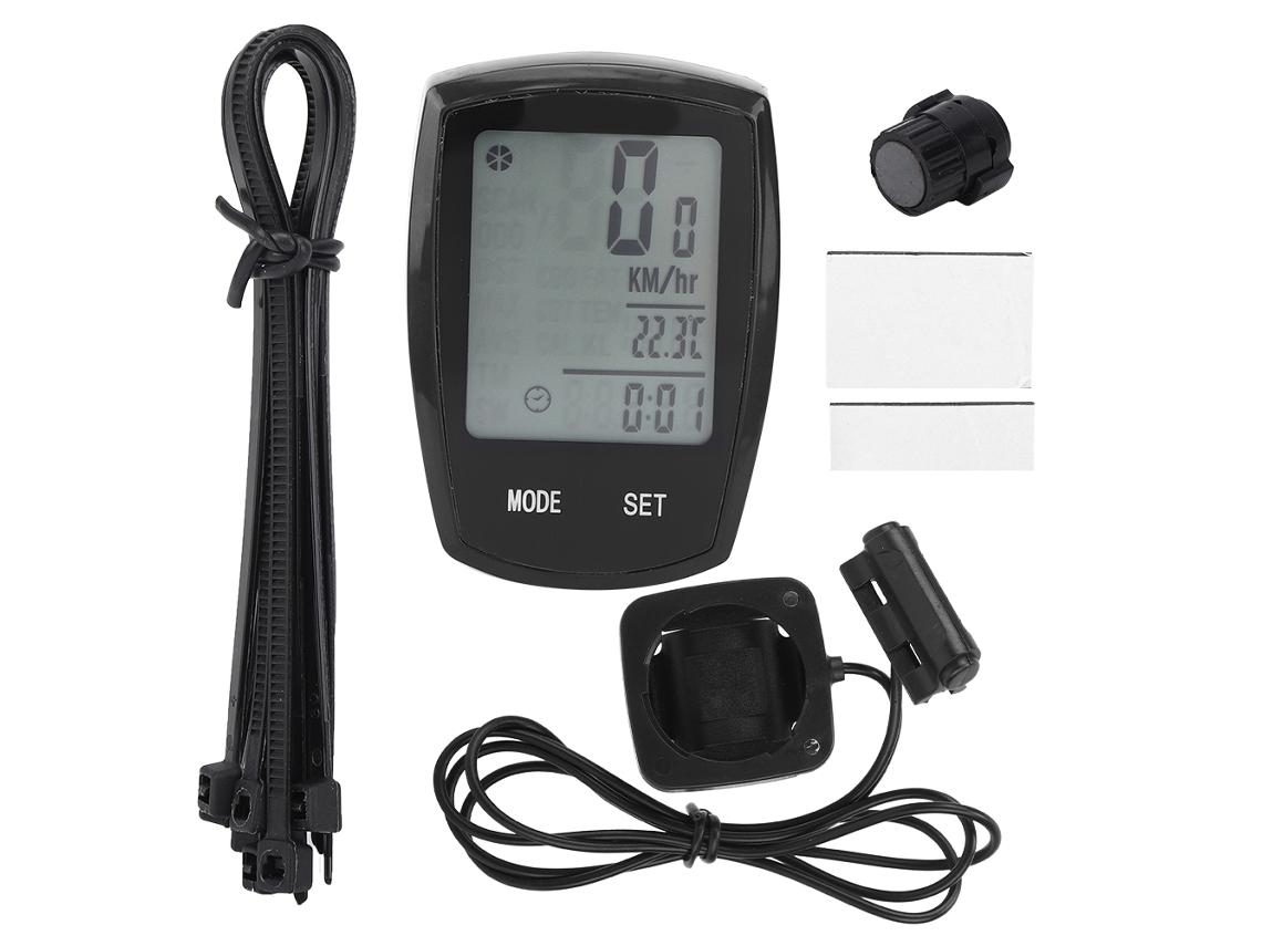 Ciclocomputador Com Fio, Lcd, Velocímetro, Preto