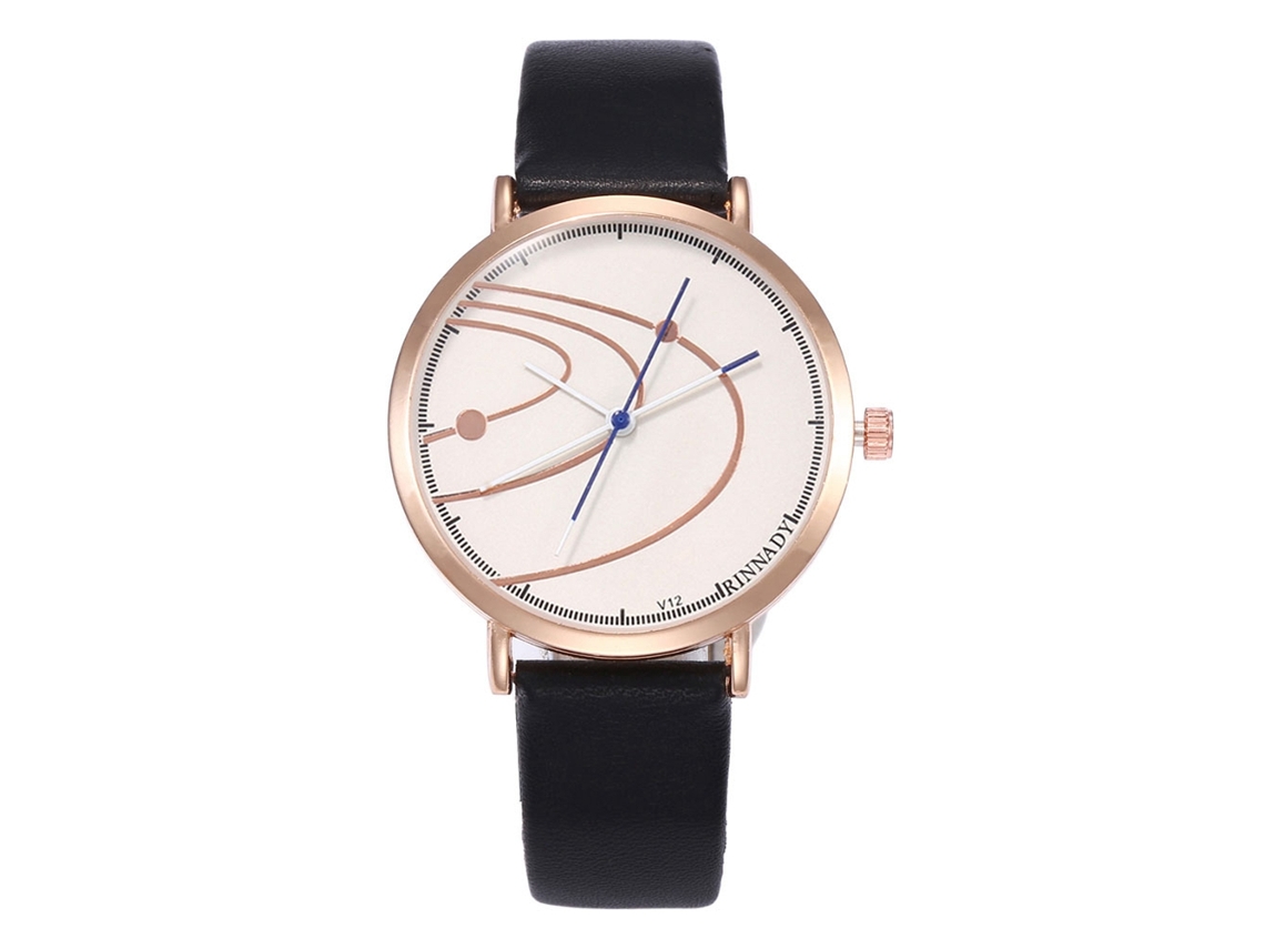 Reloj Analógico De Cuarzo Moda Unisex Correa Cuero Pu Ocio (negro)