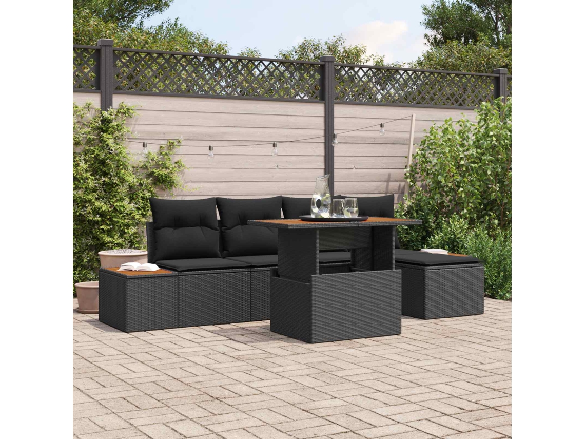 Vidaxl Conjunto De Sofá De Jardim 6 Unid. Preto Rattan Sintético