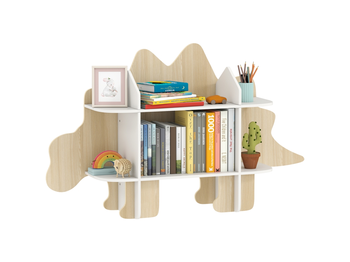 Estante Infantil De Madeira Natural Com 6 Compartimentos Para Brinquedos E Livros, 120x28x72,2cm