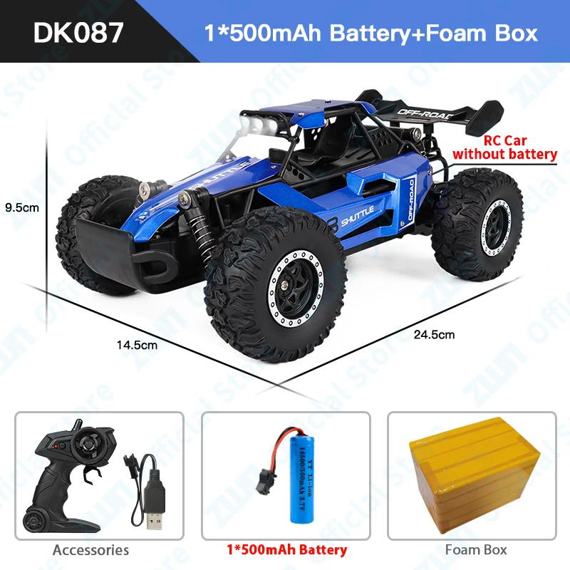 (azul) Carrinho De Controle Remoto 2.4g Com Luzes De Led, Tração Nas Duas Rodas, Brinquedo Para Atividades Ao Ar Livre, Presente Para Crianças