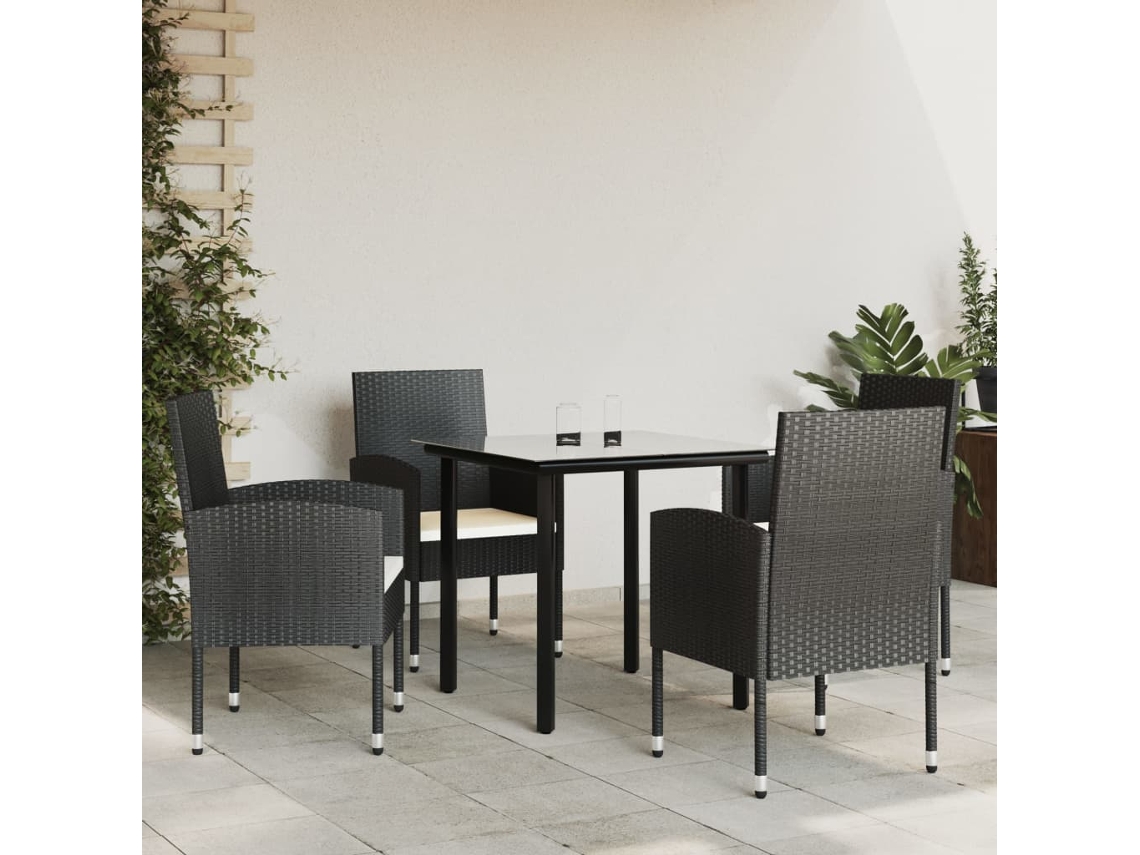 Vidaxl 5 Pcs Conjunto De Jantar Para Jardim Vime Pe E Aço Preto
