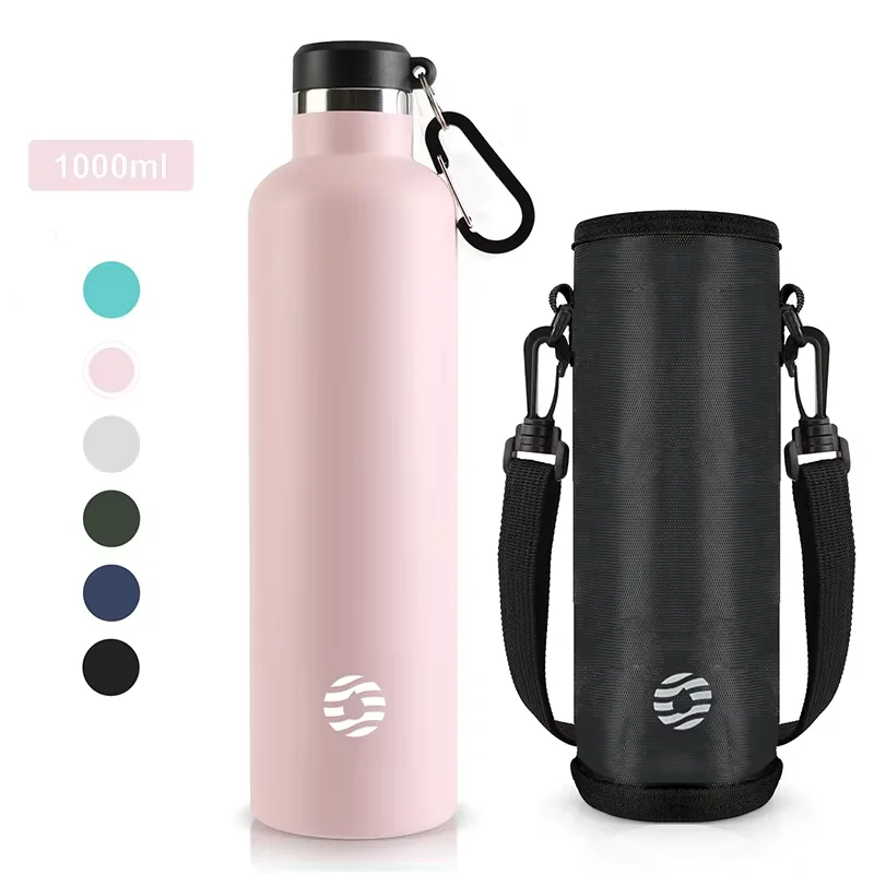 (rosa, 1000ml) Garrafa Térmica Esportiva Em Aço Inoxidável, Com Isolamento A Vácuo, À Prova De Vazamentos E Livre De Bpa.