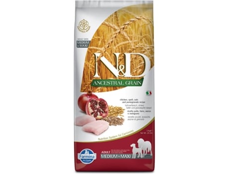 Alimento FARMINA N&D Ancestral grain Cão Adulto Medium/Maxi - Frango e Romã (Quantidade: 12 Kg)