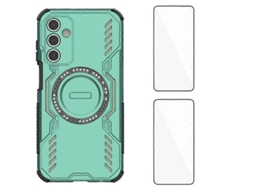 Capa Magnética Tkdaddy Para Samsung Galaxy A15 4g / Galaxy A15 5g Wanlonfeng Dj Series Pc Tpu Com 2 Películas De Vidro Temperado Verde