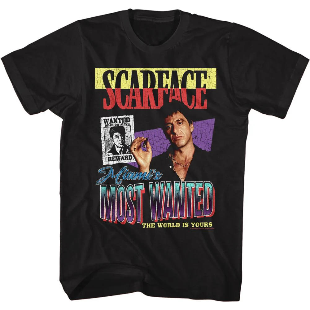 Unisex Adult T-shirt Rockinstone Scarface Movie Most Wanted Black Sizes