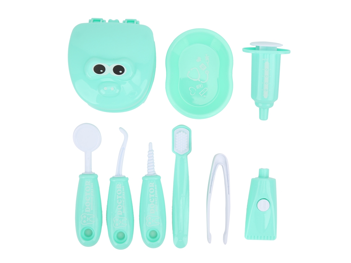 Kit De Brincadeira De Dentista Para Crianças Com Modelo De Dentes 9 Peças Verde