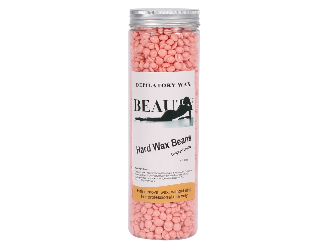 Cera Quente Dura Depilatória 400g Garrafa Feijão Remoção Pêlos Braço Corpo Bikini (rosa)