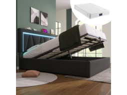 Cama Casal 160x200 com Led Usb c Ripas Linho e Colchão