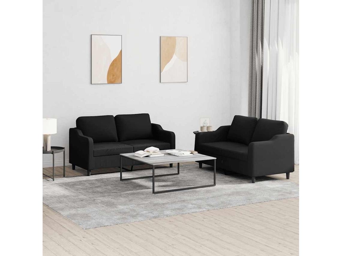 Vidaxl 2 Pcs Conjunto de Sofás com Almofadões Tecido Preto