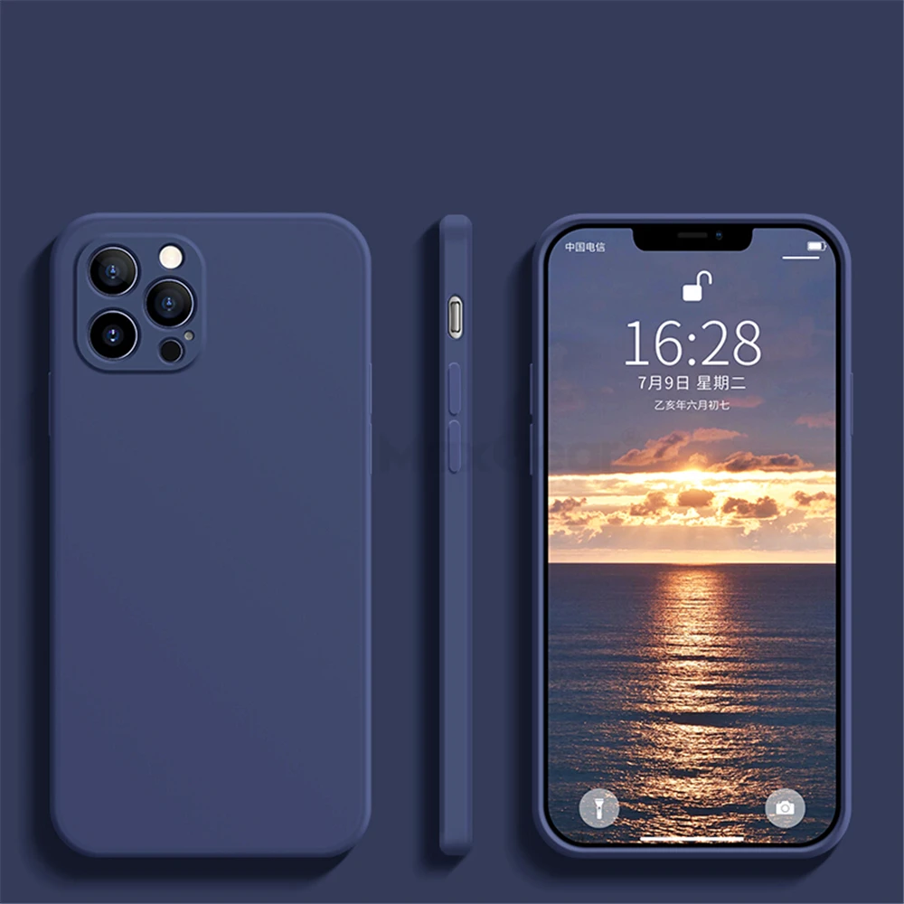 Capa Quadrada De Silicone Líquido (azul Para Iphone 14), À Prova De Choque E Macia.