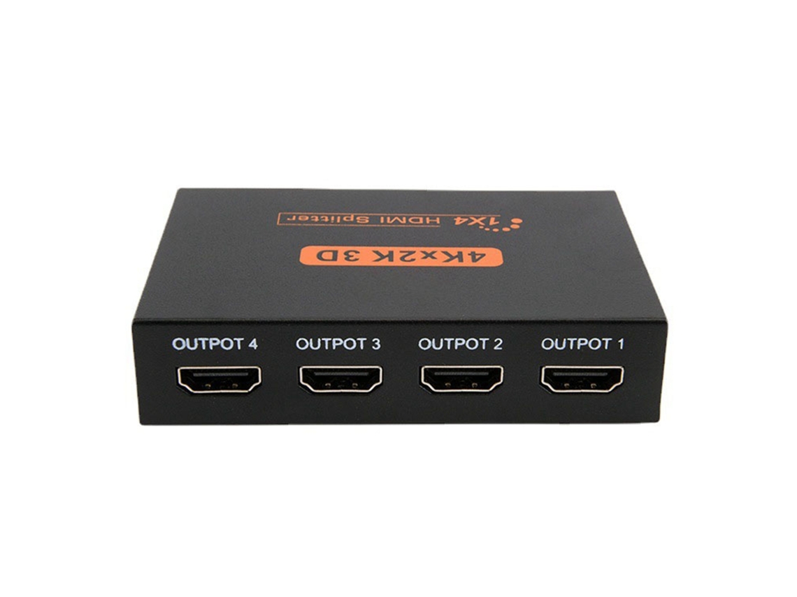 Divisor de Vídeo com Carcaça Metálica, 1 Entrada e 4 Saídas, FHD 1080p HDCP, Plug and Play para Computadores de Mesa | S/MARCA