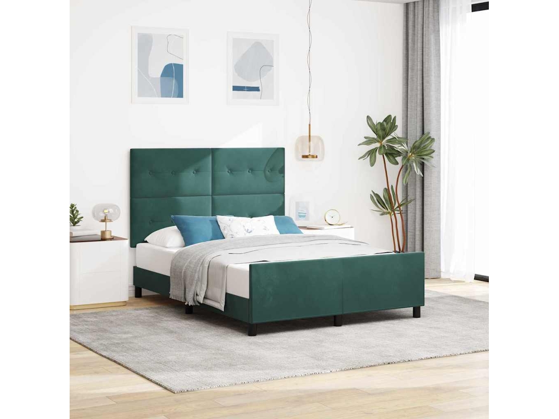 Vidaxl Cama Box Com Cabeceira Verde Escuro 140 X 190 Cm Veludo