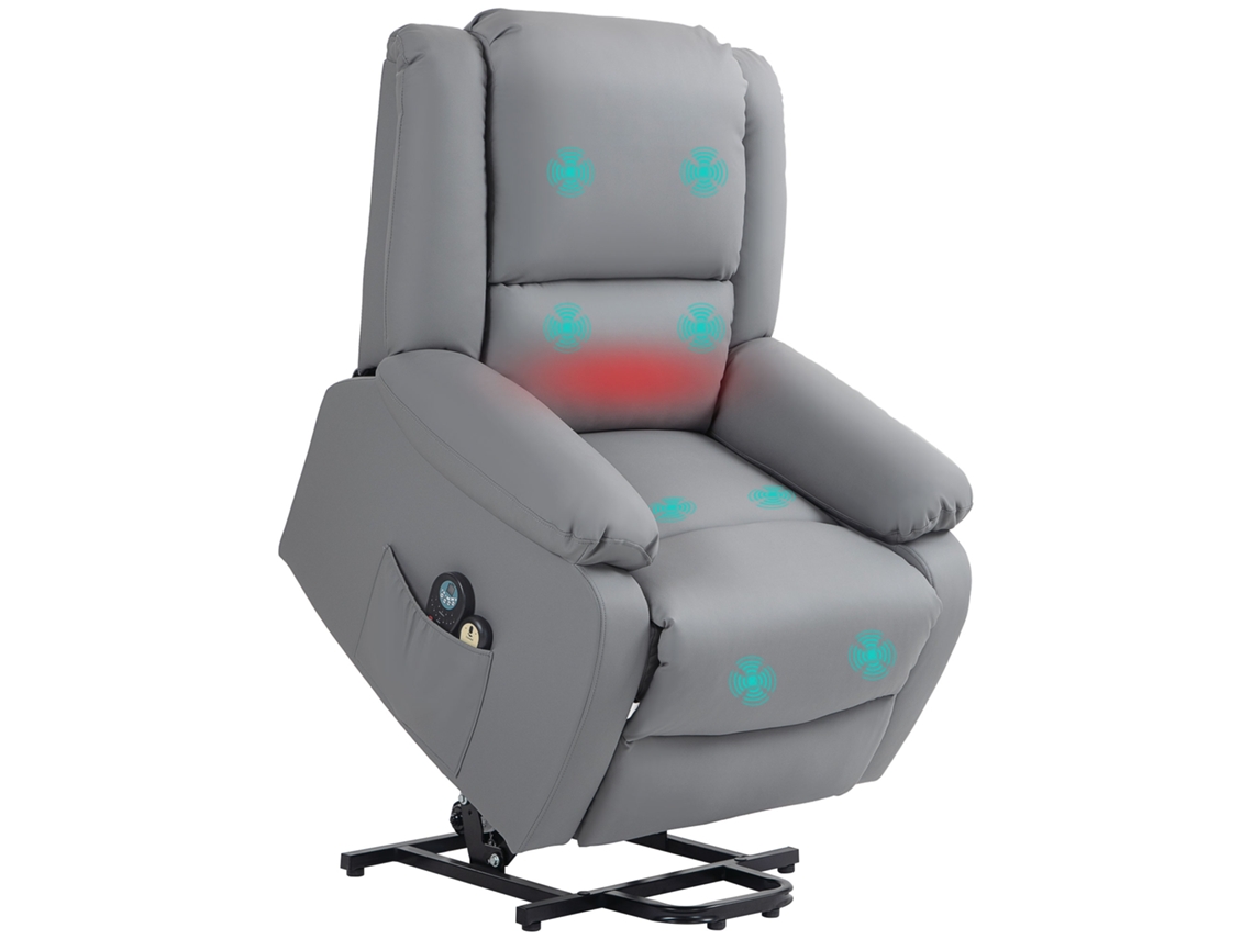 Cadeira Elétrica Elevadora com 8 Pontos de Massagem, Função de Aquecimento, 2 Controles Remotos e Bolso Cinza Ge