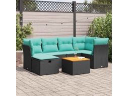 Vidaxl 7 Pcs Conjunto De Sofás P/ Jardim C/ Almofadões Vime Pe Preto