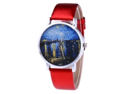 Reloj De Cuarzo Pareja Con Correa De Cuero Pu Moda Dial Redondo Casual Rojo