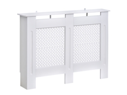 Tampa do Radiador . 111,5x19x82 Cm. Tampa Moderna de Radiador de Mdf. com Top Shelf e Slats. para a Sala de Estar. Quarto. Corredor. Branco Ge