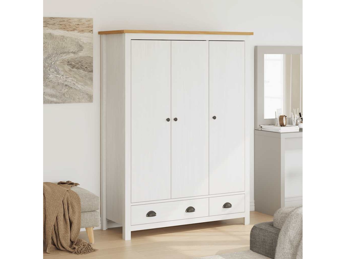 Vidaxl Roupeiro 3 Portas Hill 127x50x170 Cm Pinho Maciço Branco