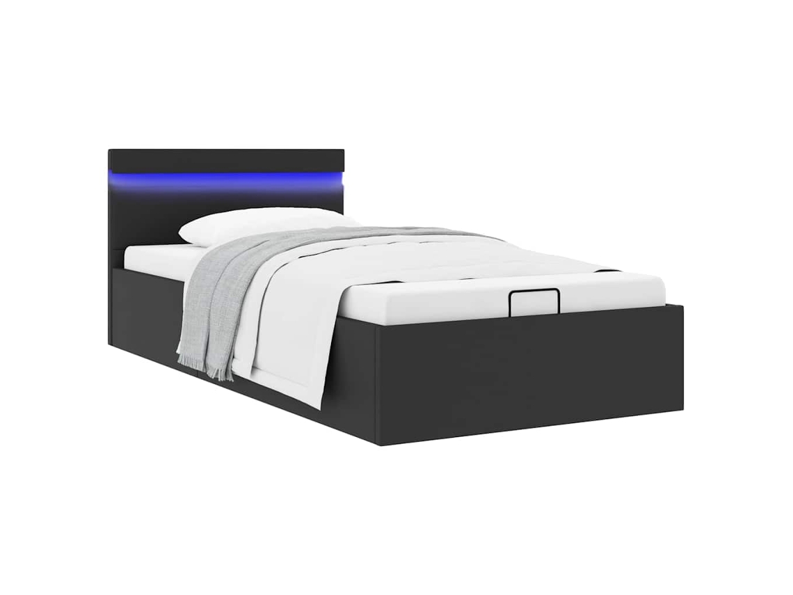 Cama Hidráulica C/ Arrumação Led 100x200cm Couro Artifi. Preto