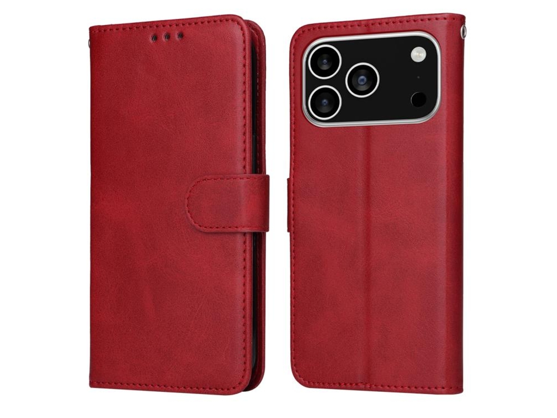 Capa Flip De Couro Para Iphone 17 Pro - Textura De Bezerro Clássica
