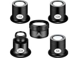 Conjunto de 5 Lupas de Joalheiro 5x 10x 15x 20x para Inspeção de Joias Relógios Moedas e Circuitos IKIKSO (preta)
