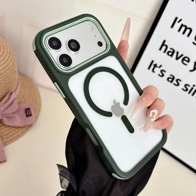 Capa Transparente Magnética Para Iphone 13 Pro (verde Escuro), Material Pc Tpu.