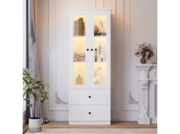 Vitrine Led Moderna Branca Fosca 165cm Usb Controle Remoto 16 Cores 2 Gavetas Estante Ajustável Mdf Sala De Estar Mega Echo Trade Shop