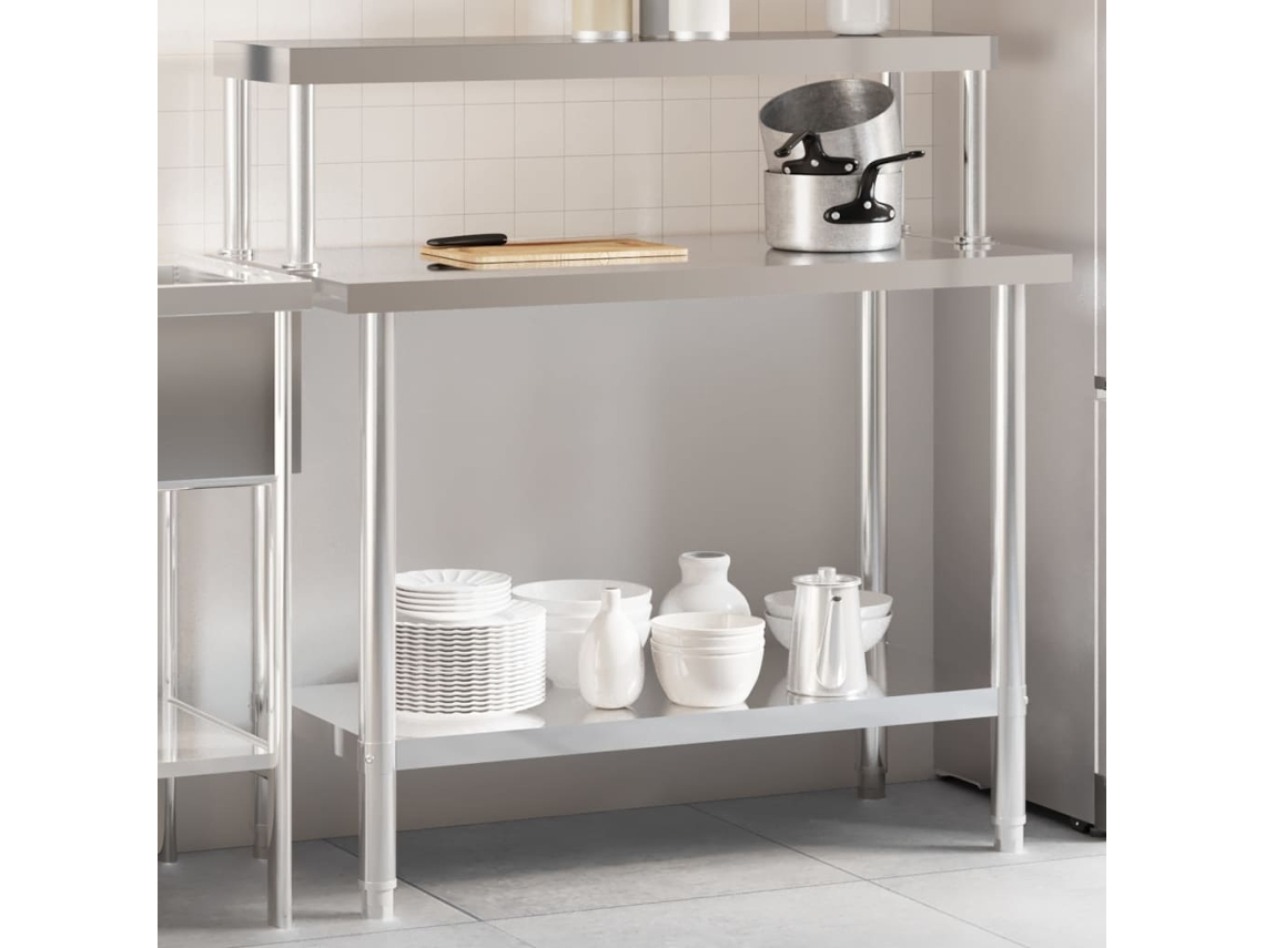Vidaxl Mesa Trabalho Cozinha C/ Prateleira 110x55x120cm Aço Inoxidável